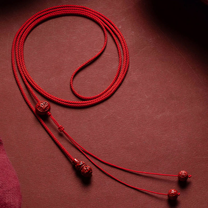 Chaîne de ventre porte-bonheur en cinabre naturel Foviel avec gourde du zodiaque chinois et cordon rouge