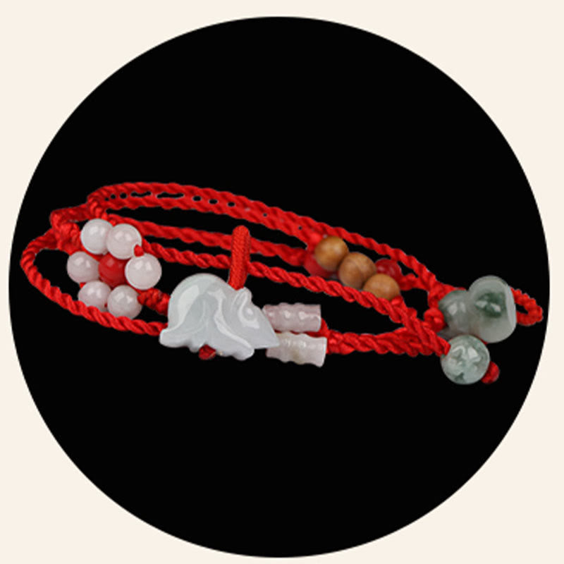 Foviel Chinesisch Zodiac Pfirsich Holz Segnen rote Schnur Belly Kette