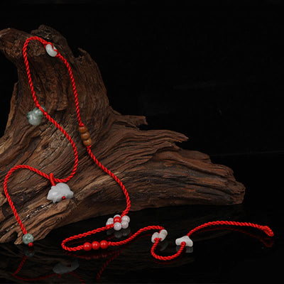 Foviel Chinesisch Zodiac Pfirsich Holz Segnen rote Schnur Belly Kette
