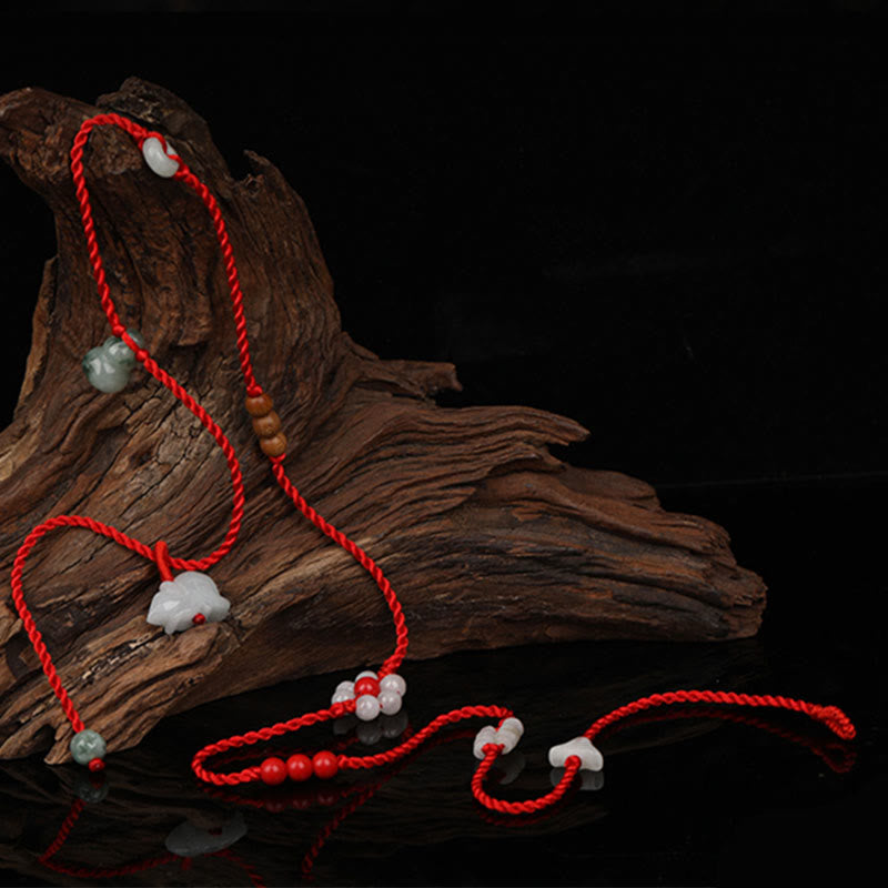 Foviel Chinesisch Zodiac Pfirsich Holz Segnen rote Schnur Belly Kette