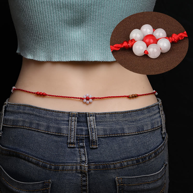 Chaîne de ventre Foviel en bois de pêcher avec cordon rouge et zodiaque chinois
