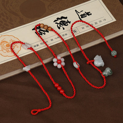 Foviel Chinesisch Zodiac Pfirsich Holz Segnen rote Schnur Belly Kette