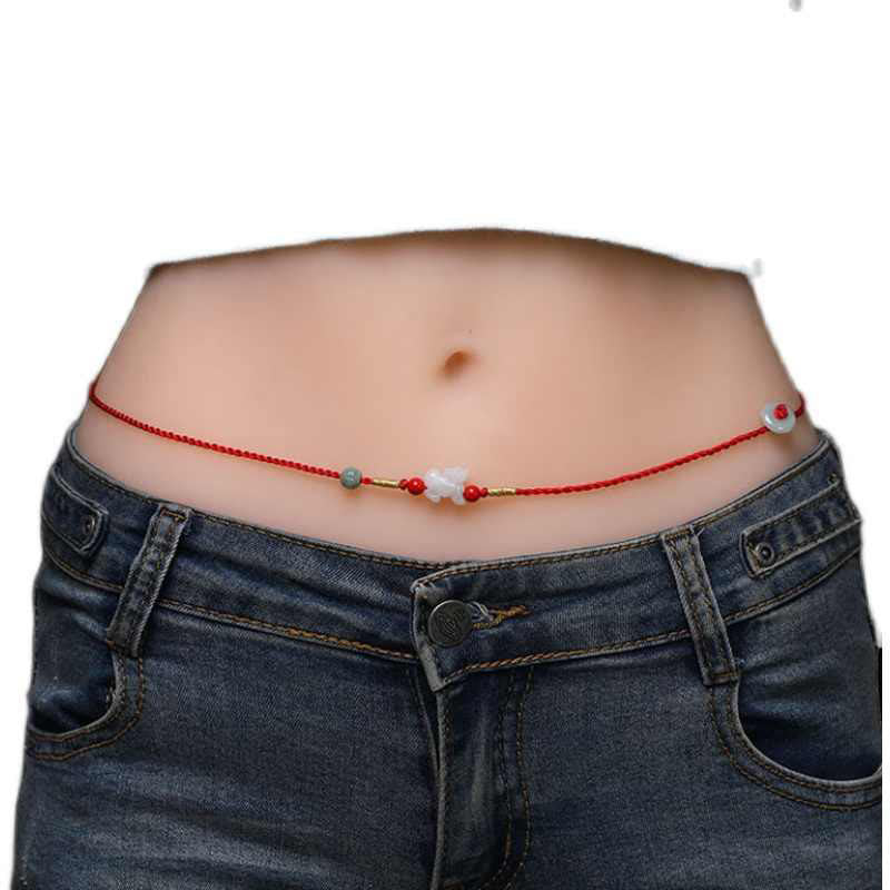 Buddha Stones Jade Peace Buckle Blessing Red String Belly Chain Belly Chain BS 20