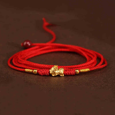 Buddha Stone 999 Solid Gold Red String Belly Chain - Pixiu Luck Beads Shape - image 19