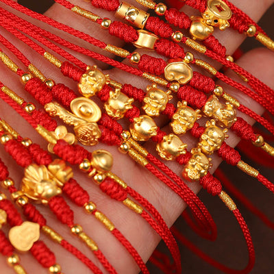 Buddha Stone 999 Solid Gold Red String Belly Chain - image 6