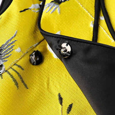 Buddha Stones Vintage Embroidery Crane Plants Pattern Knot Button Vest - image 6