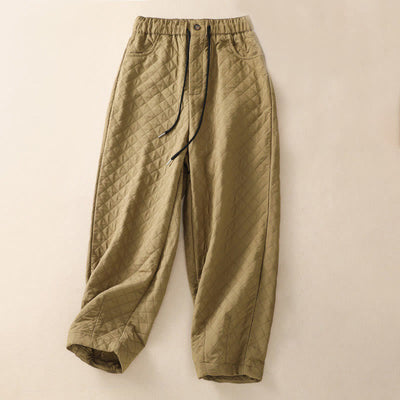 Buddha Stones Fall Winter Simple Plaid Cotton Drawstring Harem Pants With Pockets - Goldenrod - US14，UK/AU18，EU46 (4XL) - image 20