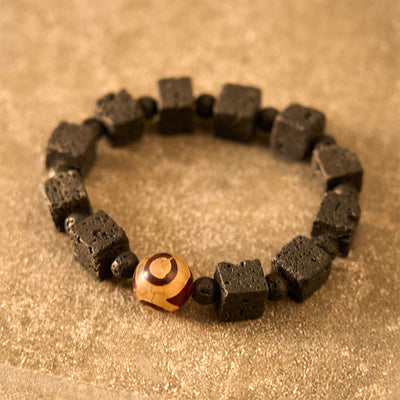 Bracelet de guérison en perles Dzi et roche volcanique Foviel