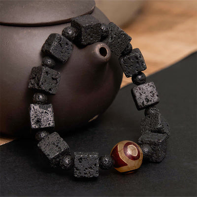Bracelet de guérison en perles Dzi et roche volcanique Foviel
