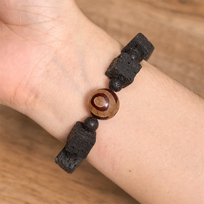 Bracelet de guérison en perles Dzi et roche volcanique Foviel