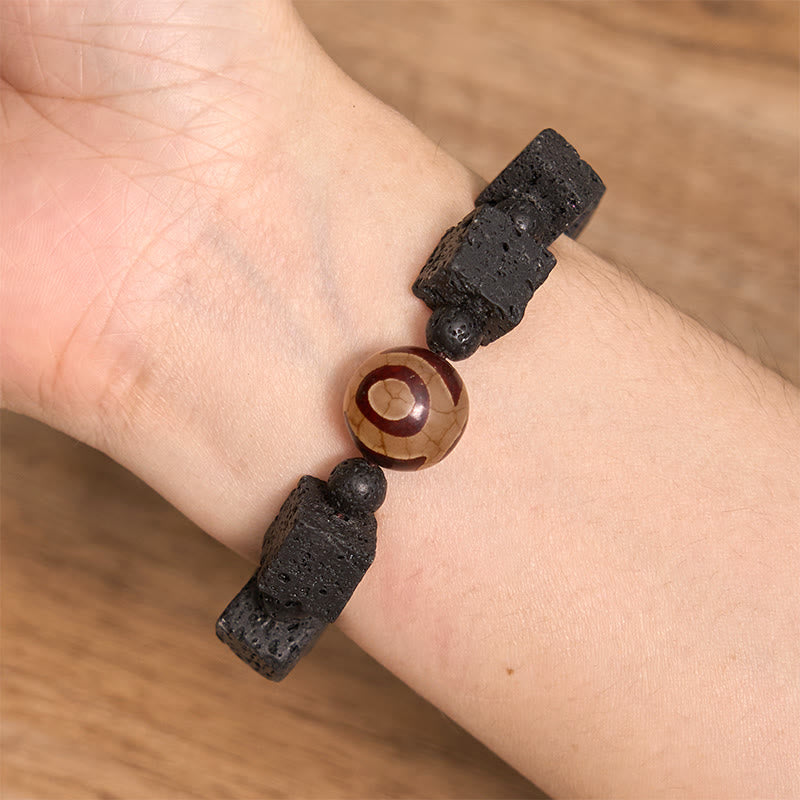 Bracelet de guérison en perles Dzi et roche volcanique Foviel