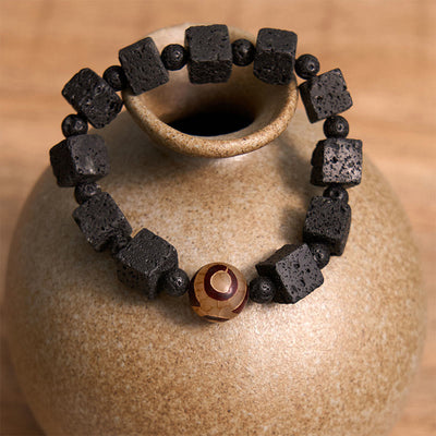Bracelet de guérison en perles Dzi et roche volcanique Foviel