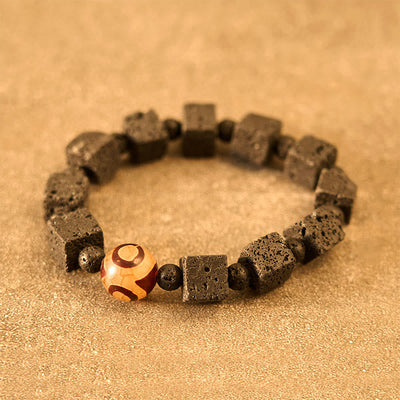 Bracelet de guérison en perles Dzi et roche volcanique Foviel
