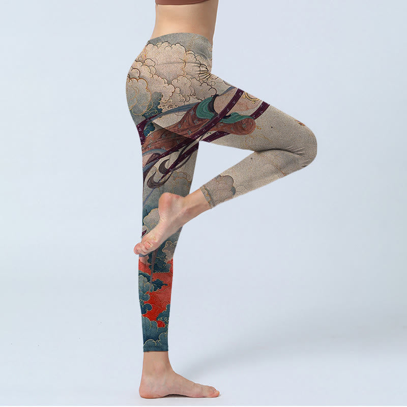 Buddha Stones Dunhuang Flying Apsaras Auspicious Clouds Print Fitness Leggings Women's Yoga Pants - image 5