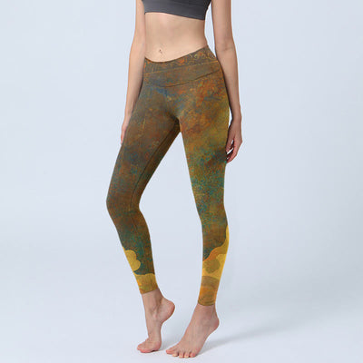 Buddha Stones Auspicious Clouds Print Lycra Fabric Fitness Leggings Women's Yoga Pants - DarkGoldenrod - US18，UK/AU22，EU50 (4XL) - image 1