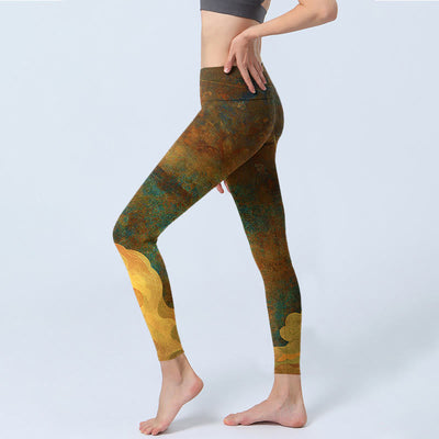 Buddha Stones Auspicious Clouds Print Lycra Fabric Fitness Leggings Women's Yoga Pants - image 4
