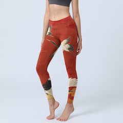 Buddha Stones Crane Print Lycra Fabric Fitness Leggings Women's Yoga Pants - Crimson - US18，UK/AU22，EU50 (4XL) - image 1