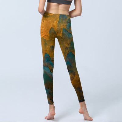 Buddha Stones Dark Goldenrod Mountain Print Fitness Leggings Women's Yoga Pants - image 7