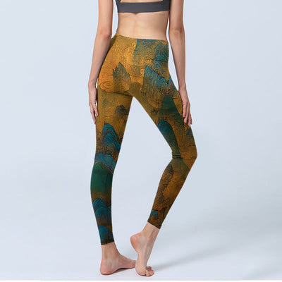 Buddha Stones Dark Goldenrod Mountain Print Fitness Leggings Women's Yoga Pants - image 5