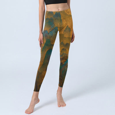 Buddha Stones Dark Goldenrod Mountain Print Fitness Leggings Women's Yoga Pants - image 6
