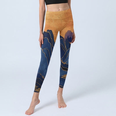Buddha Stones Dark Blue Mountain Sunset Print Fitness Leggings Women's Yoga Pants - image 6