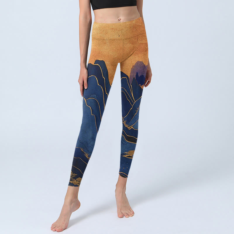 Buddha Stones Dark Blue Mountain Sunset Print Fitness Leggings Women's Yoga Pants - image 6