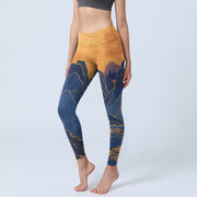 Foviel Dark Blue Mountain Sunset Print Fitness Leggings Women's Yoga Pants