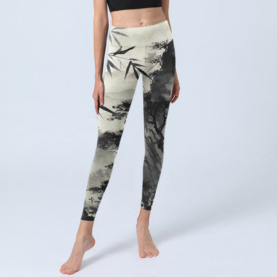 Buddha Stones Ink Bamboo Pine Mountains Print Gym Leggings Women's Yoga Pants - image 6
