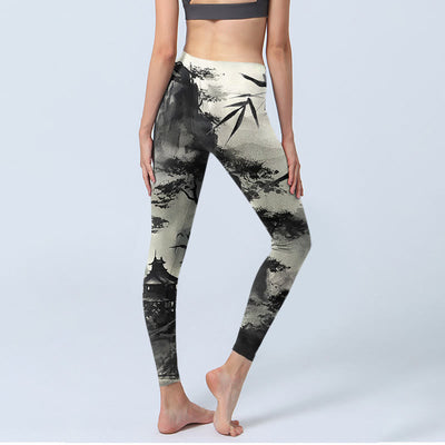 Buddha Stones Ink Bamboo Pine Mountains Print Gym Leggings Women's Yoga Pants - image 5