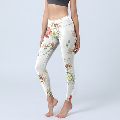 Buddha Stones White Daisy Red Flower Print Sports Leggings Women's Yoga Pants - Ivory - US18，UK/AU22，EU50 (4XL) - image 1