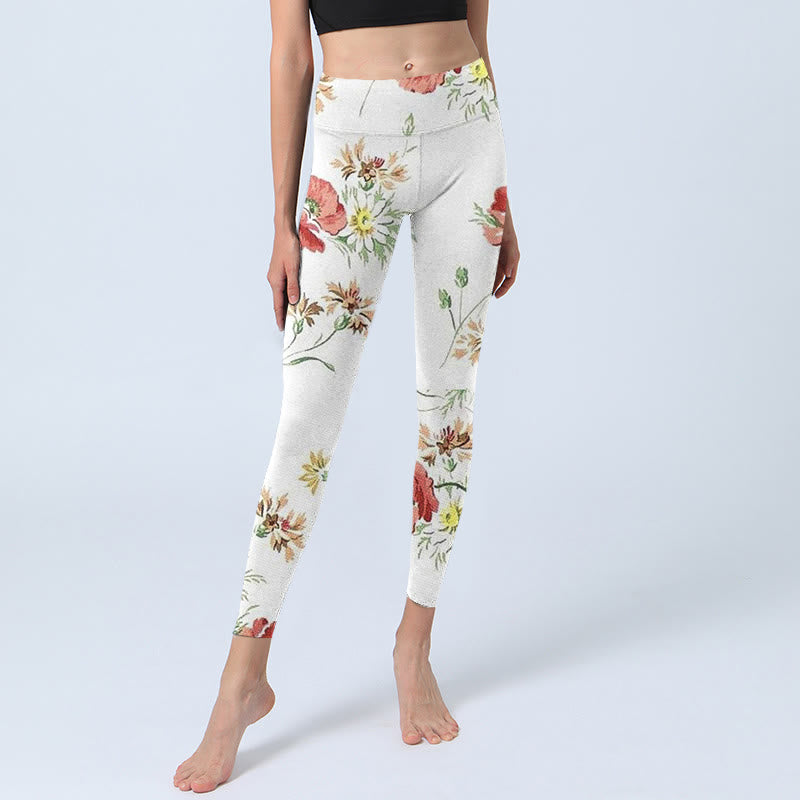 Buddha Stones White Daisy Red Flower Print Sports Leggings Women's Yoga Pants - image 6