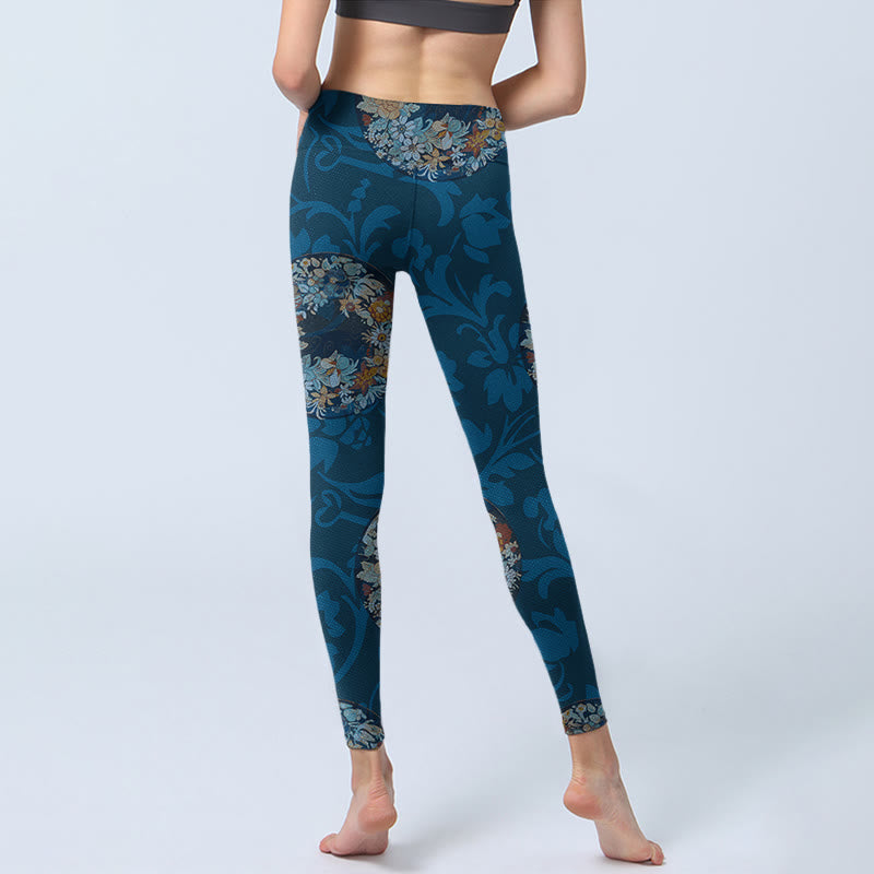 Buddha Stones Dark Blue Flowers In Bloom Print Sports Leggings Women's Yoga Pants - image 7