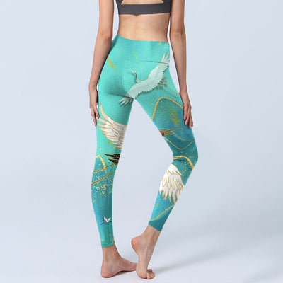 Buddha Stones Mint Green Mountain Crane Print Fitness Leggings Women's Yoga Pants - image 6