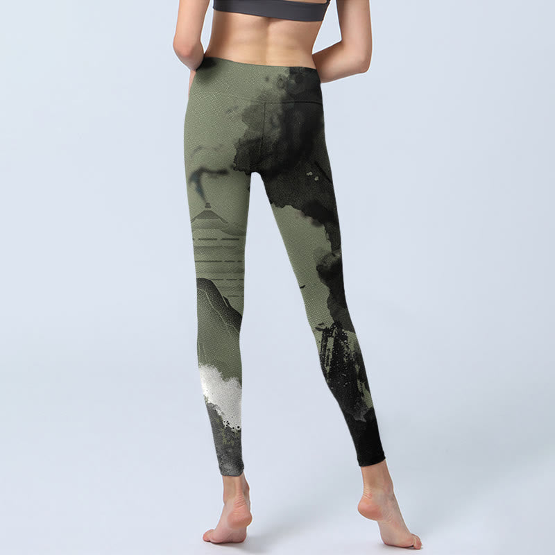 Buddha Stones Ink Painting Mountain Pavilion Print Fitness Leggings Women's Yoga Pants - image 8
