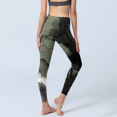 Buddha Stones Ink Painting Mountain Pavilion Print Fitness Leggings Women's Yoga Pants - image 6