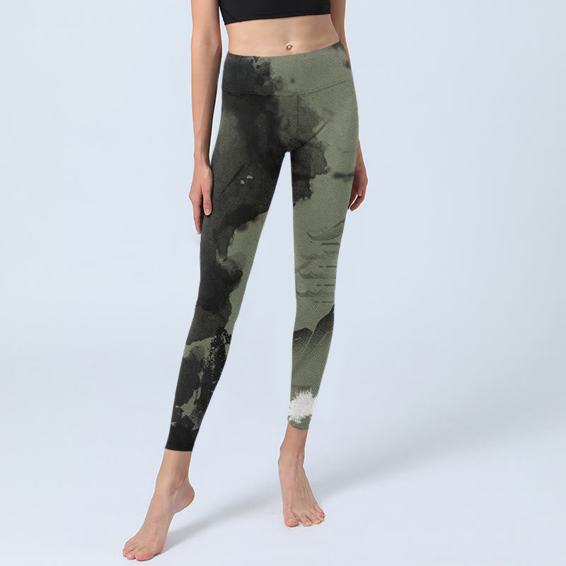 Buddha Stones Ink Painting Mountain Pavilion Print Fitness Leggings Women's Yoga Pants - image 7