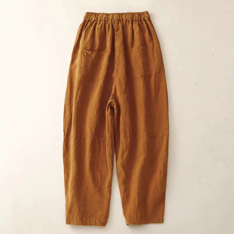 Buddha Stones Summer Women's Linen Drawstring Elastic Waist Harem Pants With Pockets - image 25
