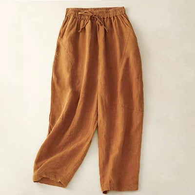 Buddha Stones Summer Women's Linen Drawstring Elastic Waist Harem Pants With Pockets - Tomato - US8-10，UK/AU12-14，EU40-42 (2XL) - image 24