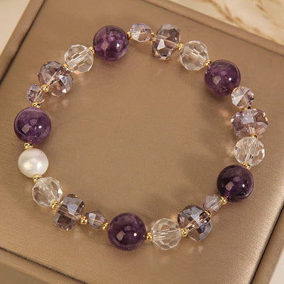 Buddha Stones Amethyst White Crystal Pearl Communication Bracelet Bracelet BS 1