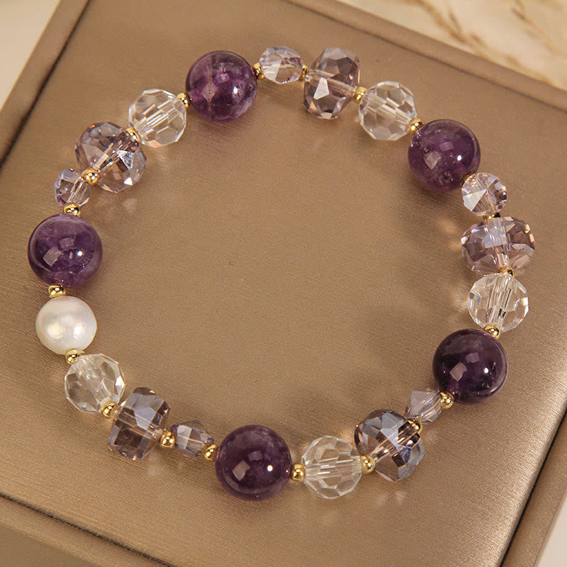 Buddha Stones Amethyst White Crystal Pearl Communication Bracelet Bracelet BS 1