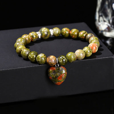 Foviel Various Crystal Green Aventurine Love Heart Balance Bracelet