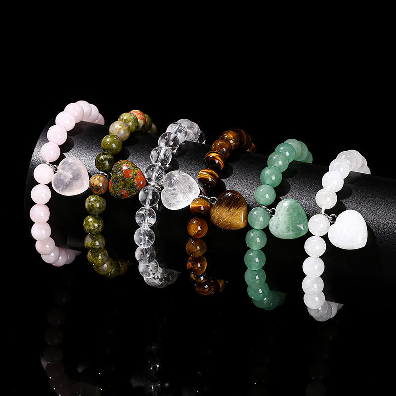 Foviel Various Crystal Green Aventurine Love Heart Balance Bracelet