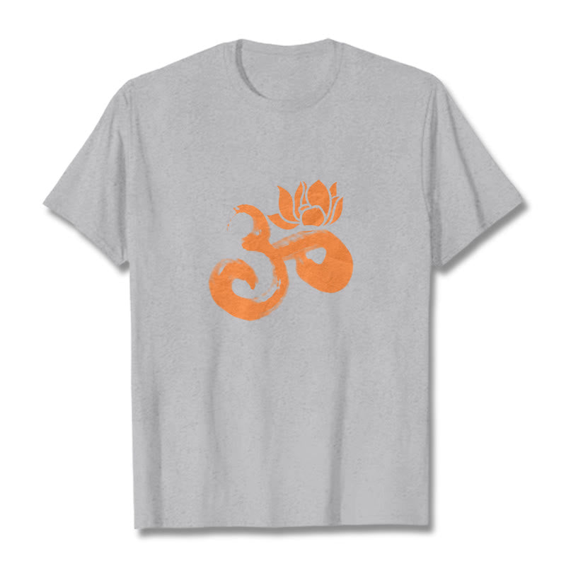Buddha Stones OM Lotus Flower Cotton Tee T-shirt T-Shirts BS LightGrey 2XL