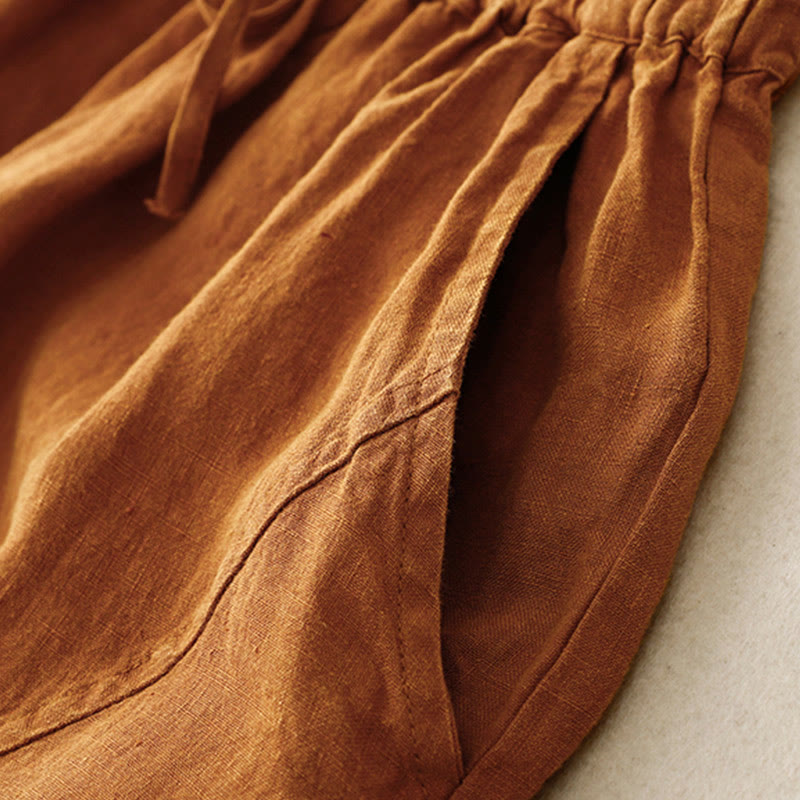 Buddha Stones Summer Women's Linen Drawstring Elastic Waist Harem Pants With Pockets - image 27