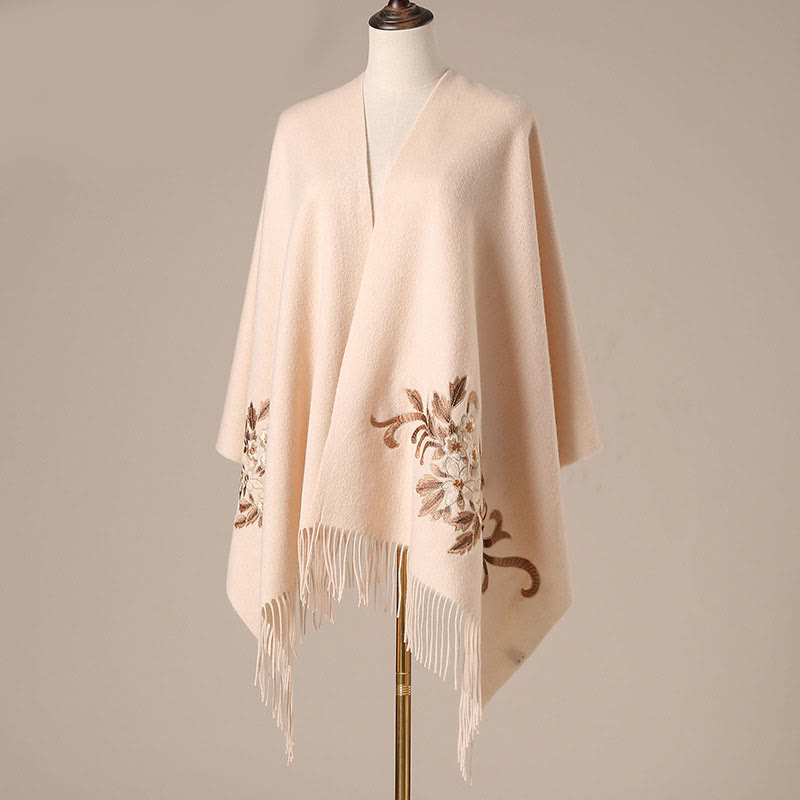Buddha Stones Wool Shawl Begonia Embroidery Tassel Winter Cozy Travel Scarf Wrap - image 8