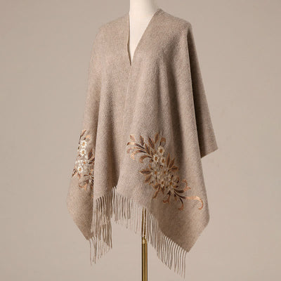 Buddha Stones Wool Shawl Begonia Embroidery Tassel Winter Cozy Travel Scarf Wrap - image 1