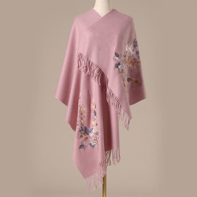 Buddha Stones Wool Shawl Weiyang Flower Embroidery Tassel Winter Cozy Travel Scarf Wrap - image 11