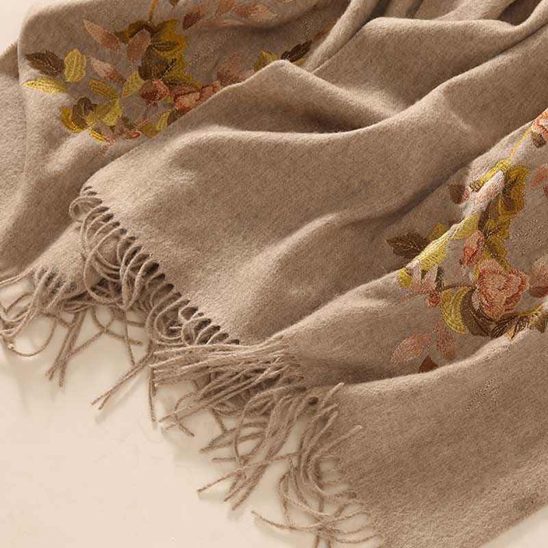Buddha Stones Wool Shawl Weiyang Flower Embroidery Tassel Winter Cozy Travel Scarf Wrap - image 4