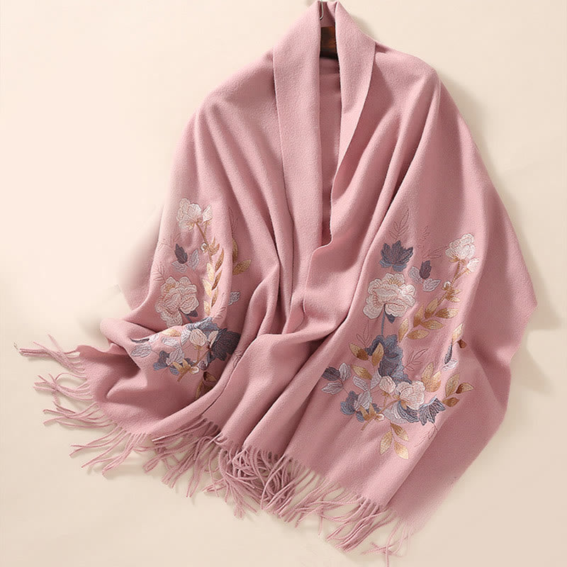 Buddha Stones Wool Shawl Weiyang Flower Embroidery Tassel Winter Cozy Travel Scarf Wrap - image 12