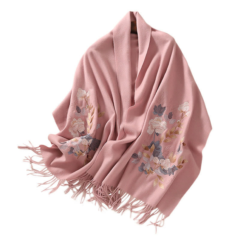 Buddha Stones Wool Shawl Weiyang Flower Embroidery Tassel Winter Cozy Travel Scarf Wrap - image 13